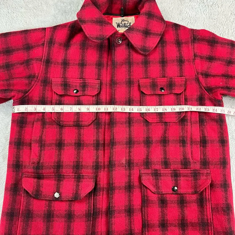 Woolrich Vintage Red Buffalo Plaid Hunting Jacket Size 44 Wool Field Coat SZ L
